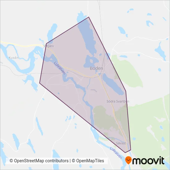 Boden Stadstrafik coverage area map