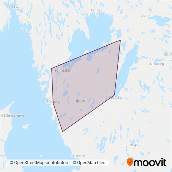 Västtrafik (Järnväg) täckningsområdeskarta