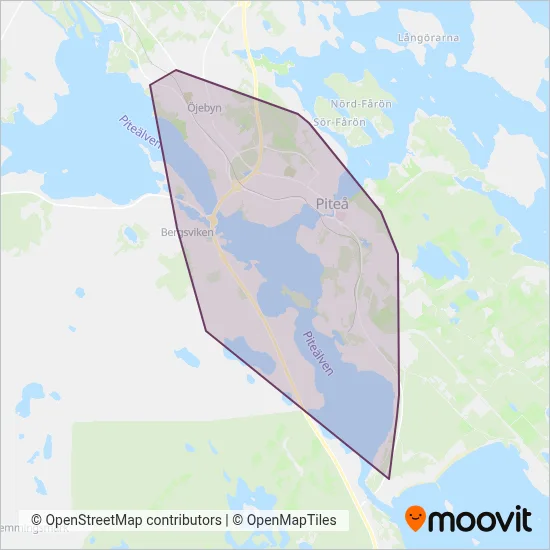 Piteå Lokaltrafik täckningsområdeskarta