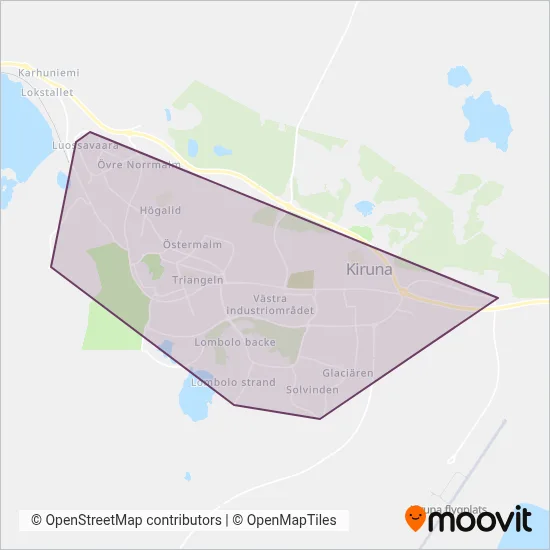 Kiruna Stadstrafik täckningsområdeskarta