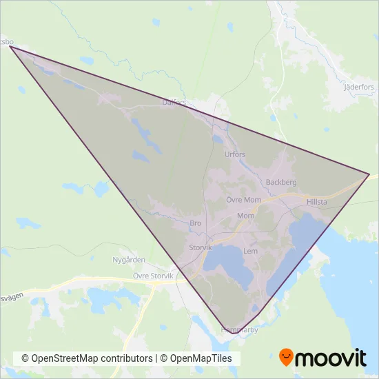 X-trafik (Spårvagn) täckningsområdeskarta