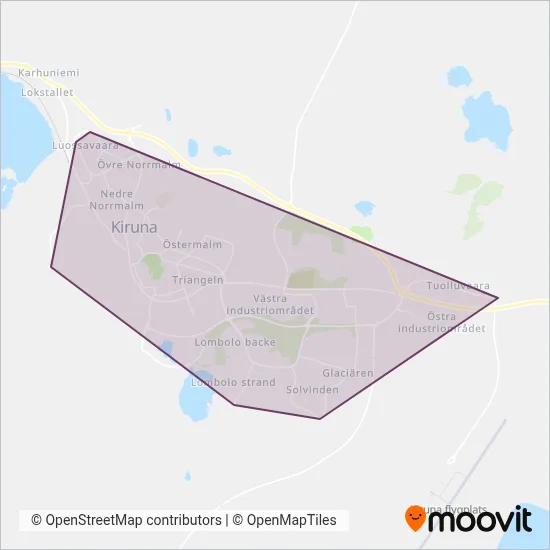 Kiruna Stadstrafik täckningsområdeskarta