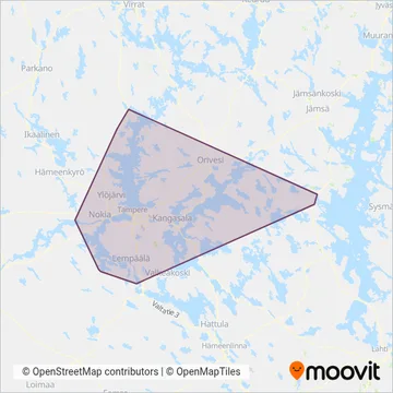 Nysse/Koiviston Auto Tampere coverage area map