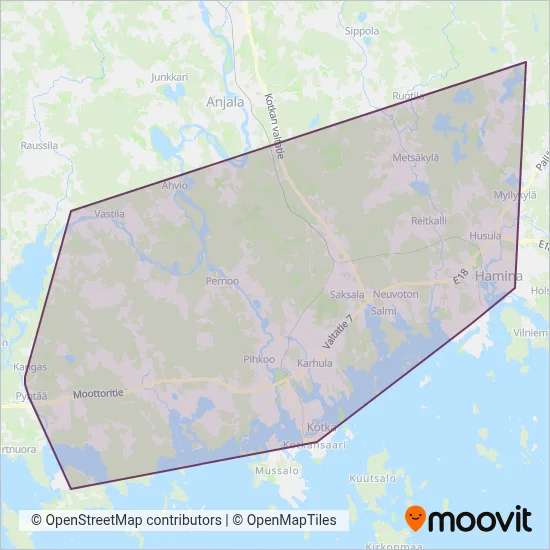 Kotka Region Transport / KYMEN CHARTERLINE coverage area map