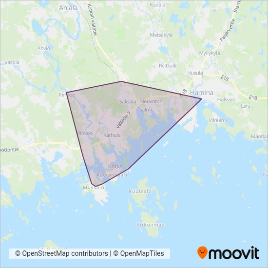 Kotka Region Transport / Pohjolan Liikenne Ltd coverage area map