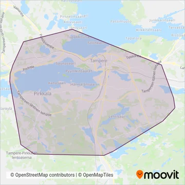 Nysse/Tampereen Kaupunkiliikenne Oy coverage area map