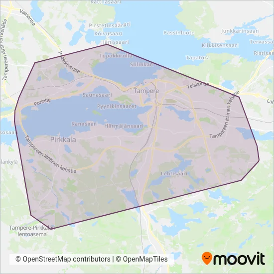 Nysse/Tampere City Transport Ltd coverage area map