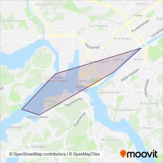 FÖLI Turun seudun joukkoliikenne (Lautta) - kartta toiminta-alueesta