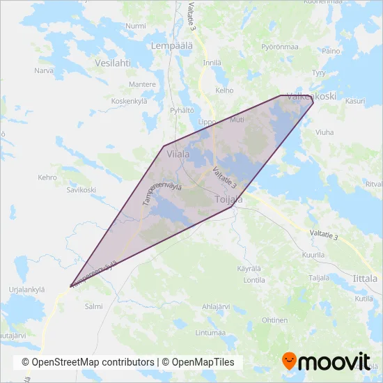 Tokeen Liikenne Oy - VAU coverage area map