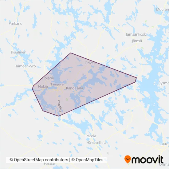 Nysse/Koiviston Auto Tampere Oy coverage area map
