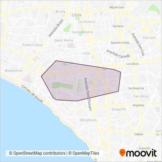 Mapa del área de cobertura de ET. Mi Bus