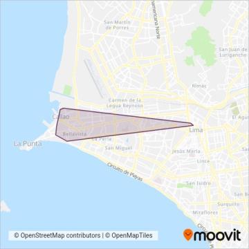 Mapa del área de cobertura de Multiservicios de Buses de Waylluy S.A. (Multibus Way S.A.)