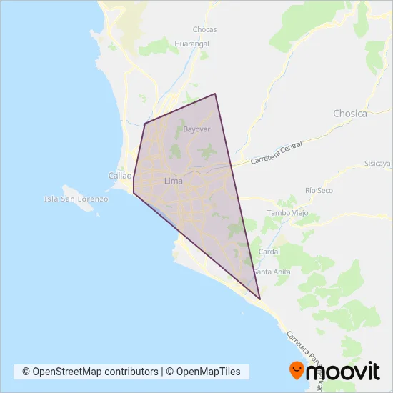 Transportes Huáscar S.A. coverage area map