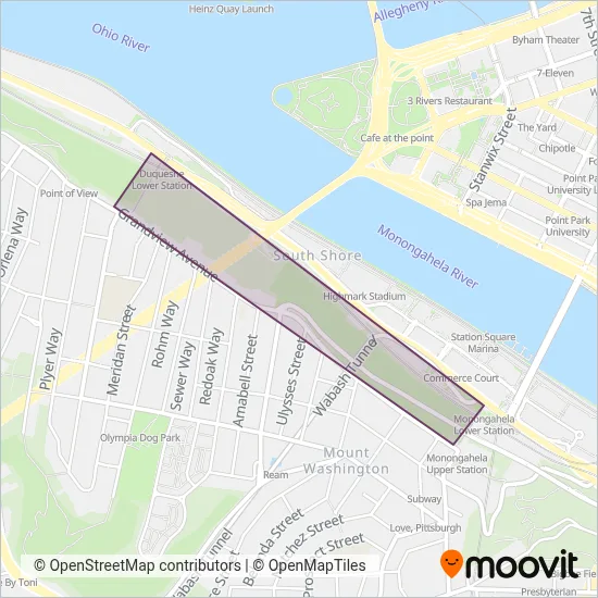 Pittsburgh Regional Transit (Funicular) coverage area map