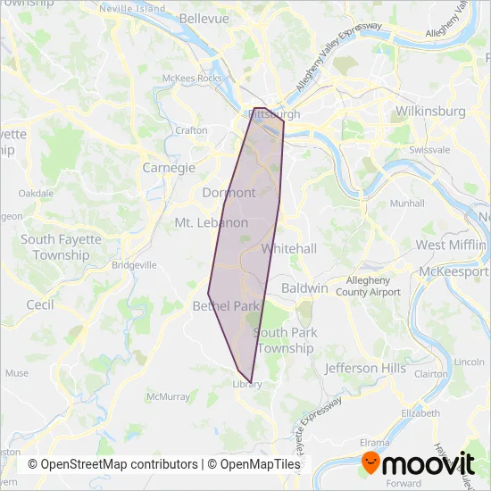 Pittsburgh Regional Transit (Rail) coverage area map