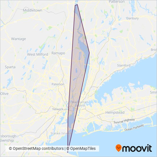 Mapa del área de cobertura de NY Waterway
