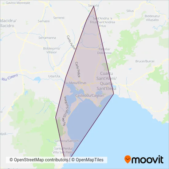 Area coperta dal servizio di AUTOLINEE ANTONIO MURGIA S.R.L.