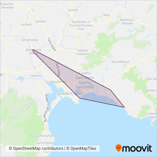 Area coperta dal servizio di VACCA VIAGGI DI ANDREA E PIETRO PAOLO VACCA & C. SNC