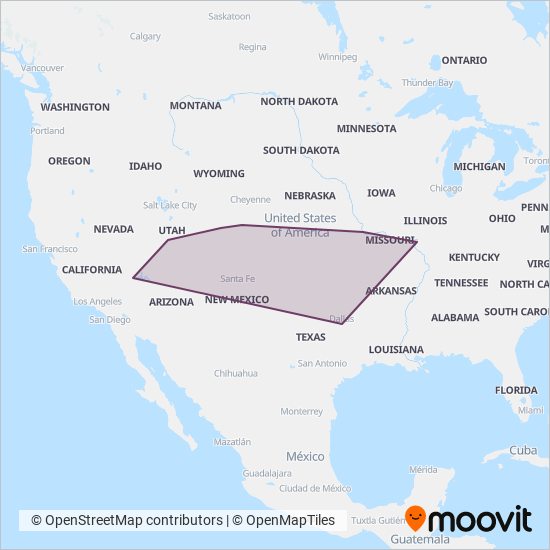 Mapa del área de cobertura de Greyhound-us