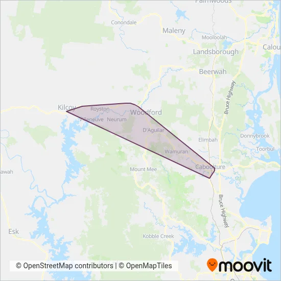 Mapa del área de cobertura de Christensens Bus and Coach