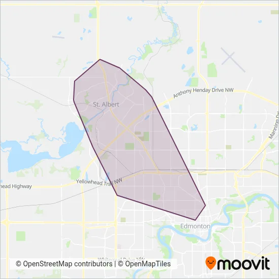 Carte de la zone de couverture de St. Albert Transit