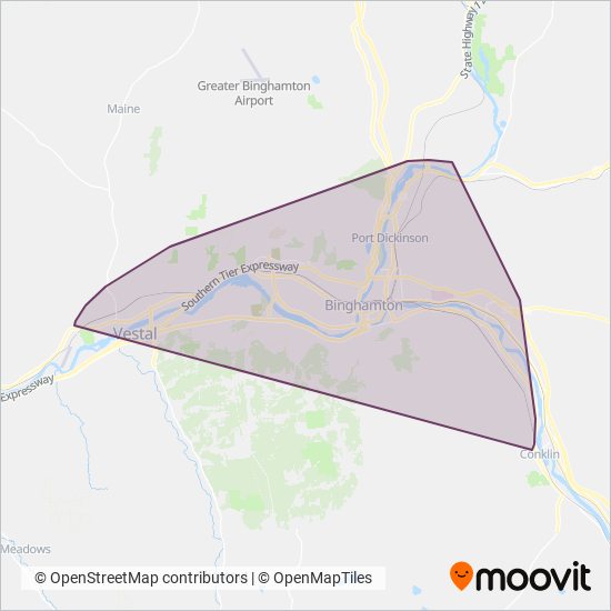 Mapa del área de cobertura de Broome County Transit