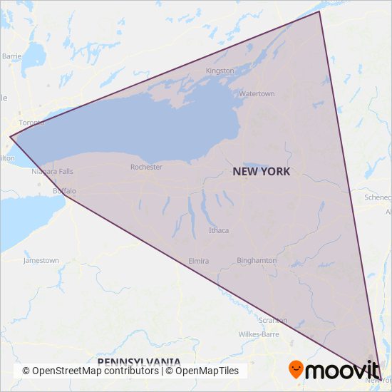 Mapa del área de cobertura de New York Trailways