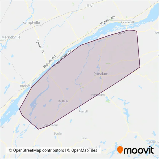 St. Lawrence County Public Transit coverage area map