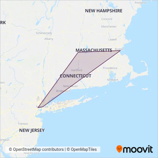 Peter Pan Bus Lines coverage area map