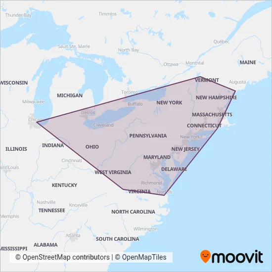 Amtrak coverage area map