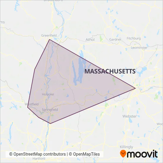 Mapa del área de cobertura de Pioneer Valley Transit Authority