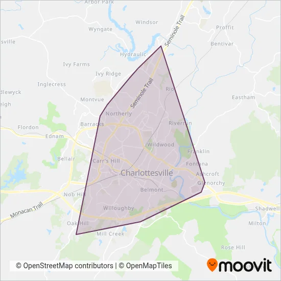 Charlottesville Area Transit coverage area map