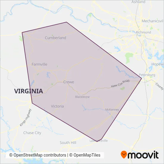 Blackstone Area Bus Service coverage area map