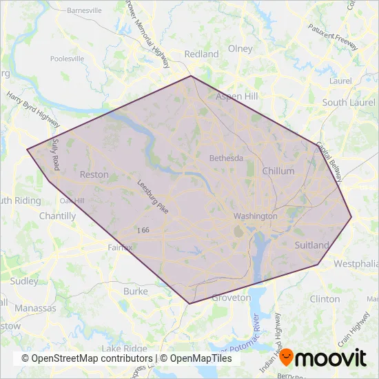 Mapa del área de cobertura de WMATA (Metro)