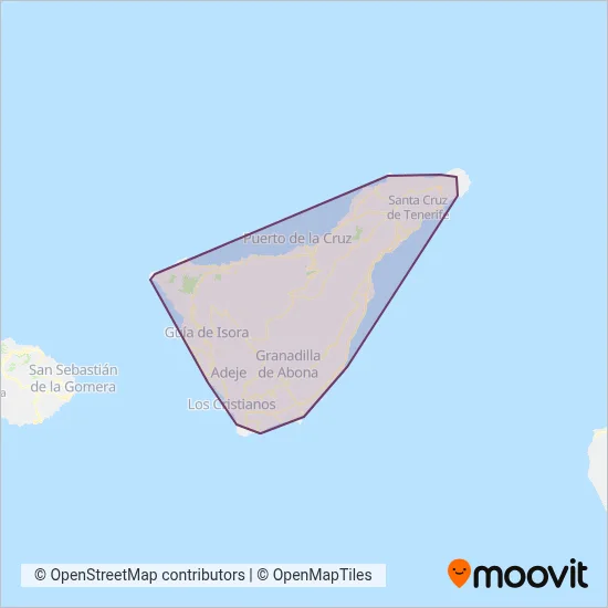 Mapa del área de cobertura de Titsa