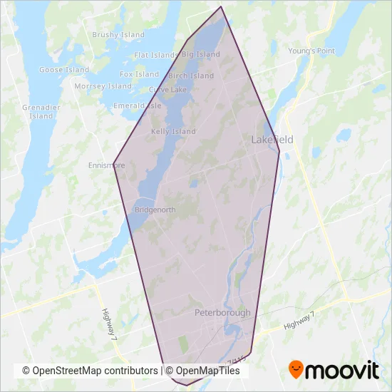 Carte de la zone de couverture de Peterborough Transit