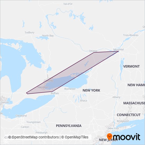 Carte de la zone de couverture de Megabus Canada