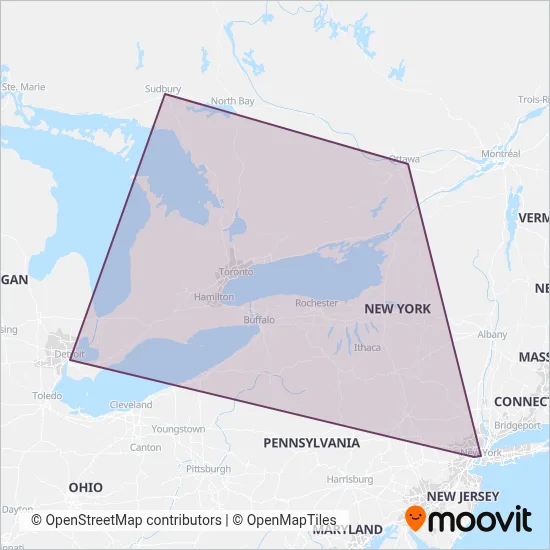 Carte de la zone de couverture de FlixBus-us