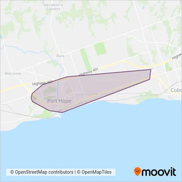 Carte de la zone de couverture de Port Hope Transit