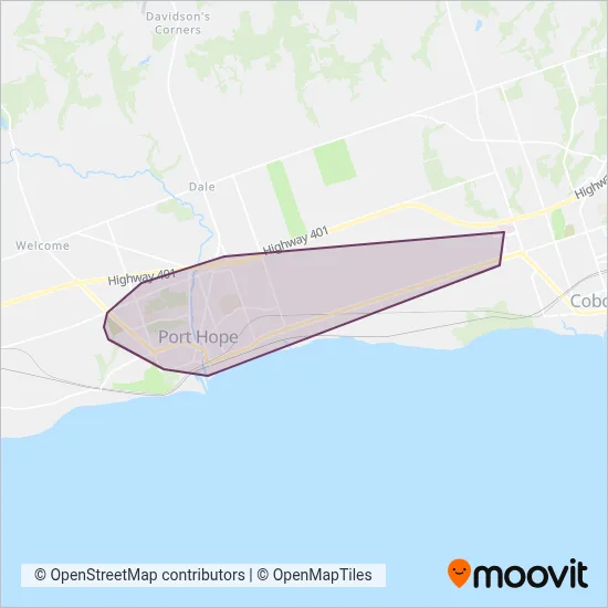 Carte de la zone de couverture de Port Hope Transit