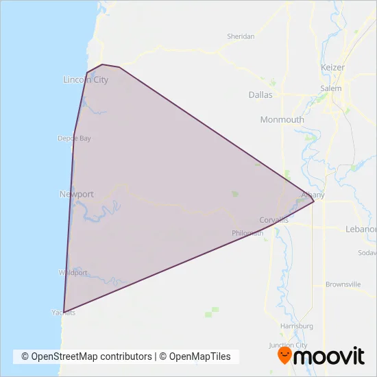Mapa del área de cobertura de Lincoln County Transit