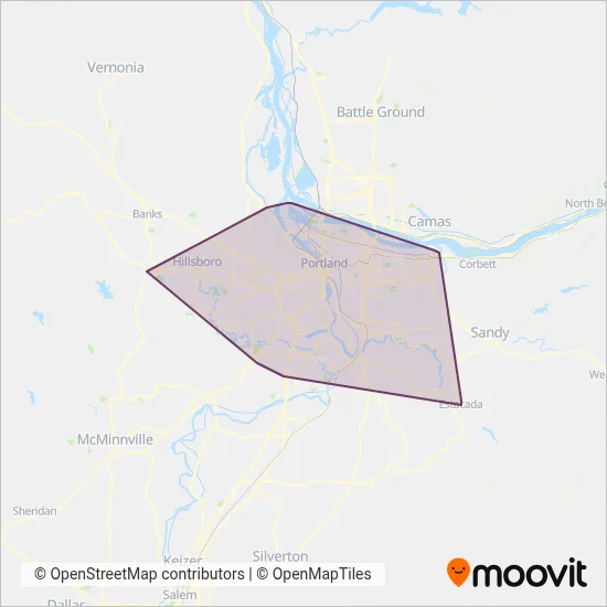 Mapa del área de cobertura de TriMet