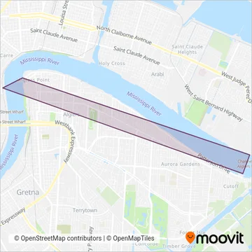 New Orleans Ferry coverage area map