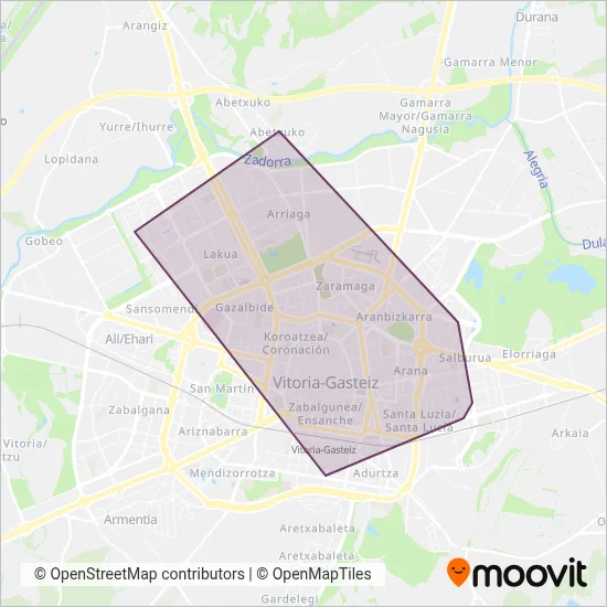 Euskotren Tranbia Vitoria-Gasteiz coverage area map
