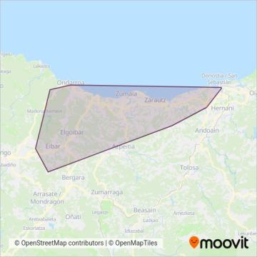 Lurraldebus Euskotren coverage area map