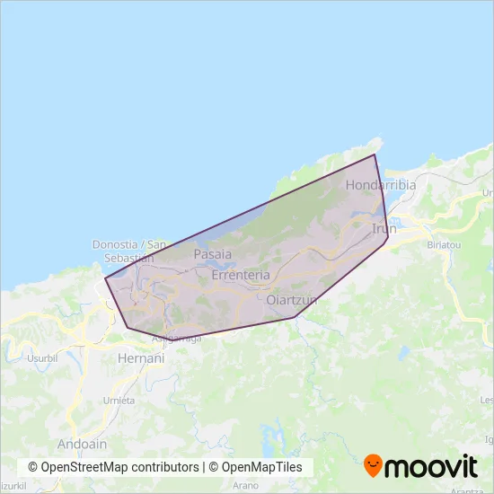 Mapa del área de cobertura de Lur-e-01_ekialdebus S.l.