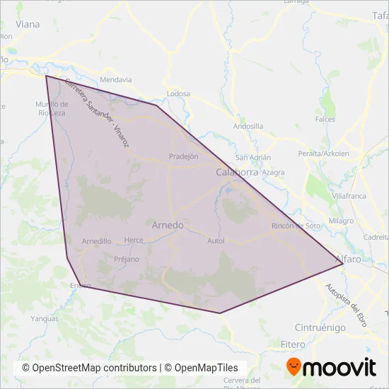 Mapa del área de cobertura de Autocares Jimenez