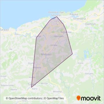 Interurbano Tolosa Buruntzaldea coverage area map