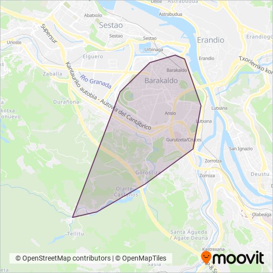Mapa del área de cobertura de Kbus