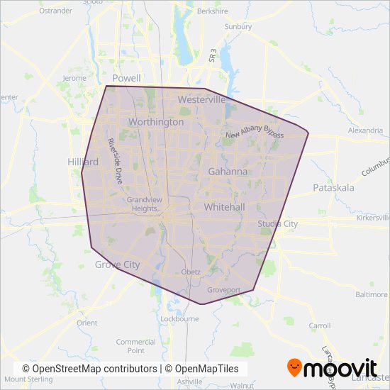 Mapa del área de cobertura de Central Ohio Transit Authority